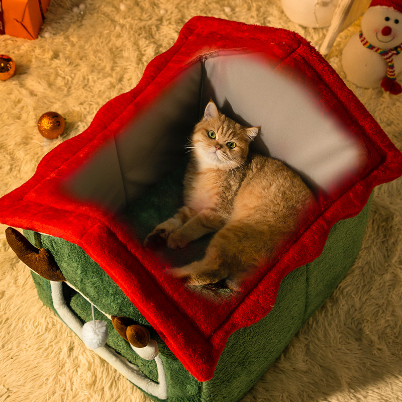 耶诞猫窝封闭式冬天保暖四季通用猫咪安全感房子窝冬季小猫宠物窝