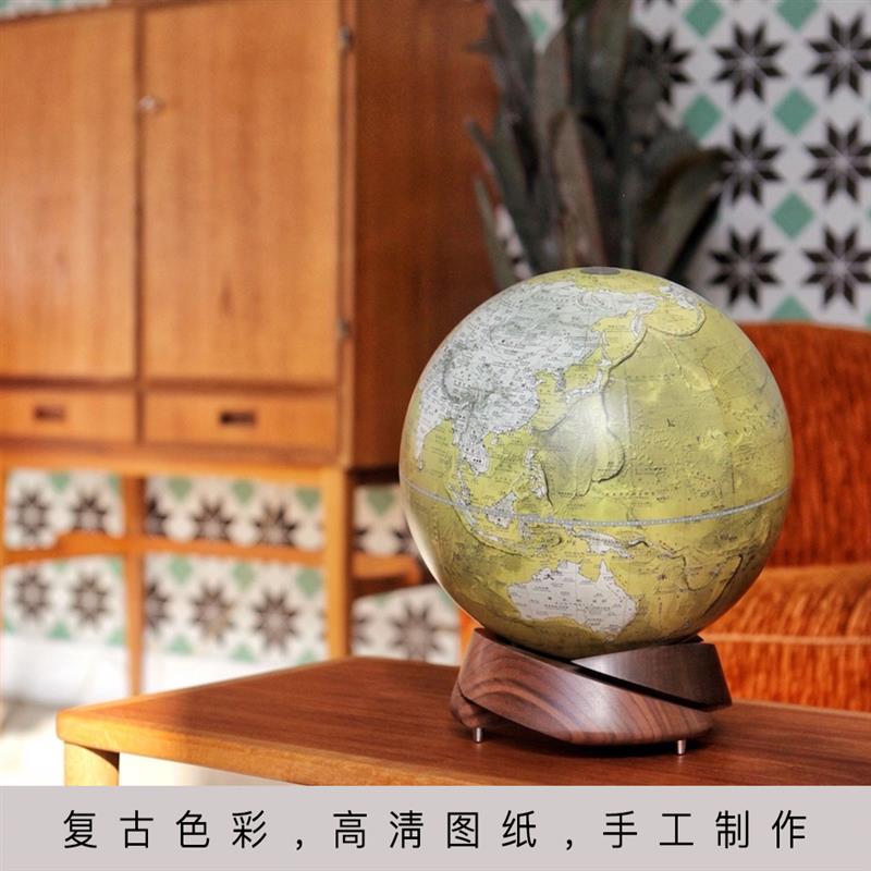 宏微地球客厅书房办公室家居摆件双语手工地球仪新居礼物黑胡桃木