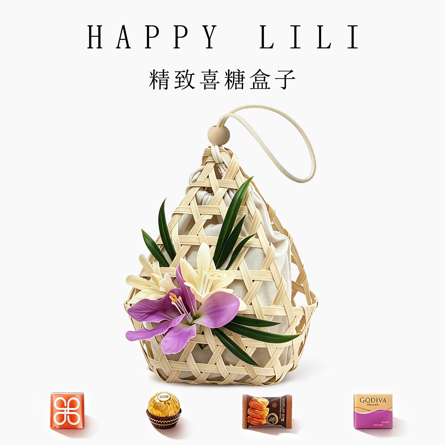 happylili精致喜糖盒子紫色篮子
