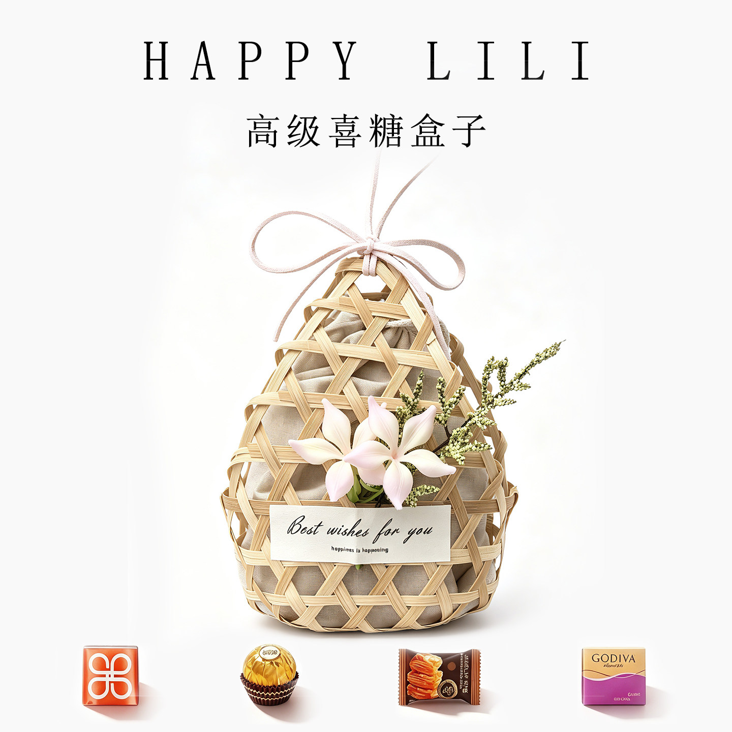 手提喜糖盒子粉色户外婚礼篮子