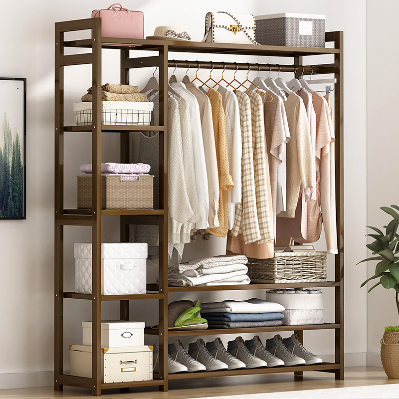 卧室楠竹衣架经济型置物架房间落地储物衣帽架子衣柜收纳儿童衣橱