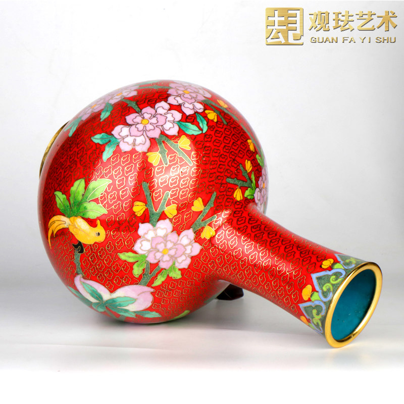 景泰蓝铜九桃花瓶中式家居客厅装饰摆件外事礼品老人祝寿生日礼物