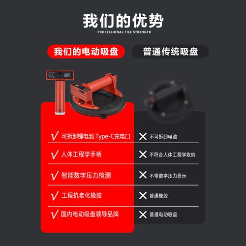 歌尔得电动真空吸盘8寸双排气玻璃吸盘大压力表瓷砖用高压吸盘工