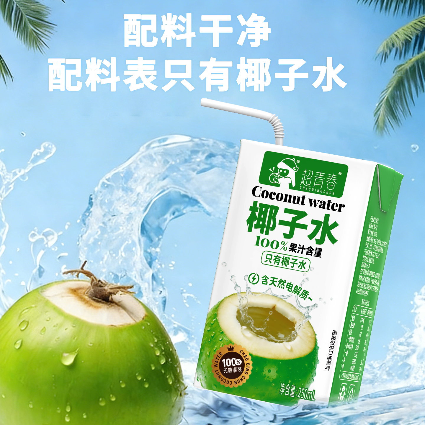 椰子水100%果汁含量清新香甜不腻果味饮料夏季饮品250ml*10盒