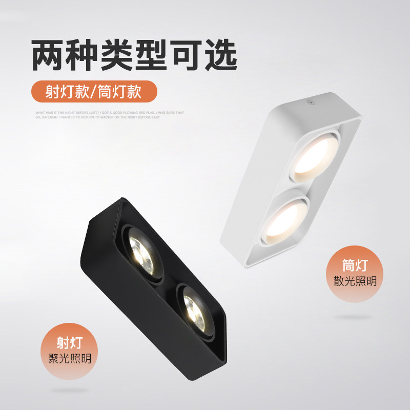 铝质双头防眩光吸顶射灯 超薄方形可调角度家用客厅无主灯设计