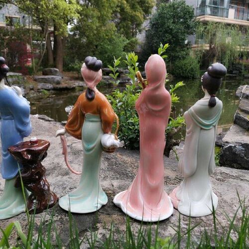 石湾公仔陶瓷四大美人摆件盆景庭院书房装饰创意搭配摆设仕女礼品