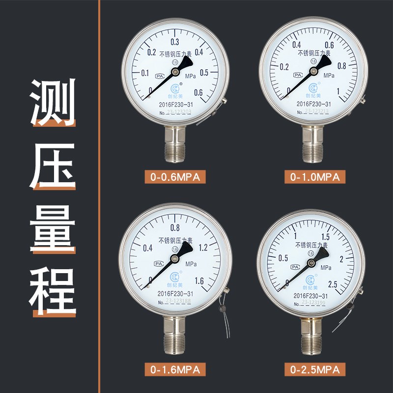 Y100BF压力表304不锈钢径向压力表套装缓冲管底座油压水压气压