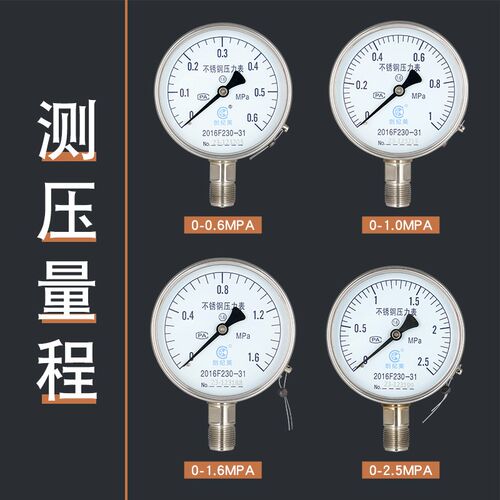 Y100BF压力表304不锈钢径向压力表套装缓冲管底座油压水压气压