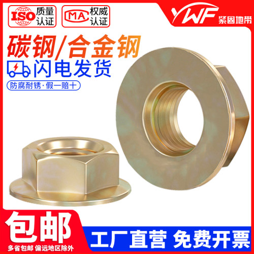 10级法兰面螺母GB6177高强度镀彩锌平底自带垫螺帽4M6M8M10M12M14