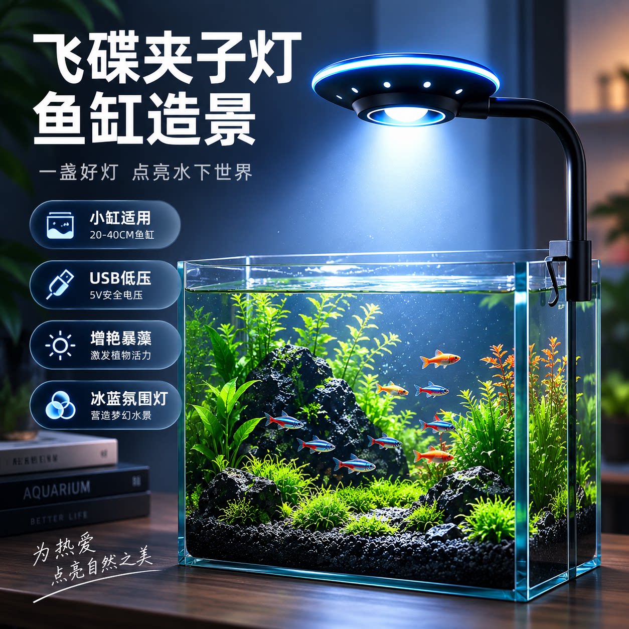 飞碟USB鱼缸增艳调光夹灯图片