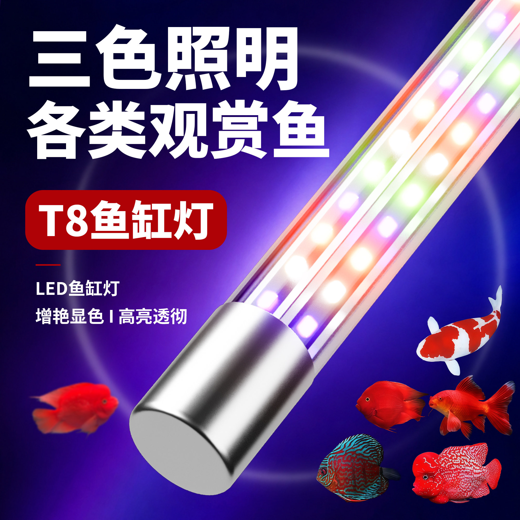鱼缸led防水灯潜水灯无频闪高亮水族箱照明灯增艳焕亮鱼色专用灯