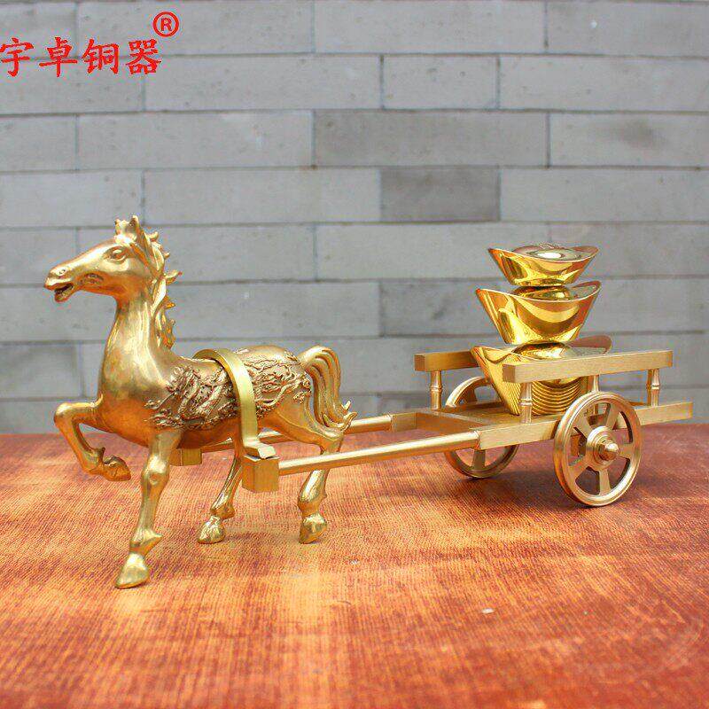 宝宇卓铜器良马财载金满载而归元三马拉宝MLC一马拉车艺品工摆件