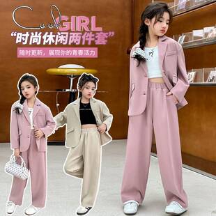 2026新款女童西服中大童春款西装套装女孩宽松版外套长裤外贸两件