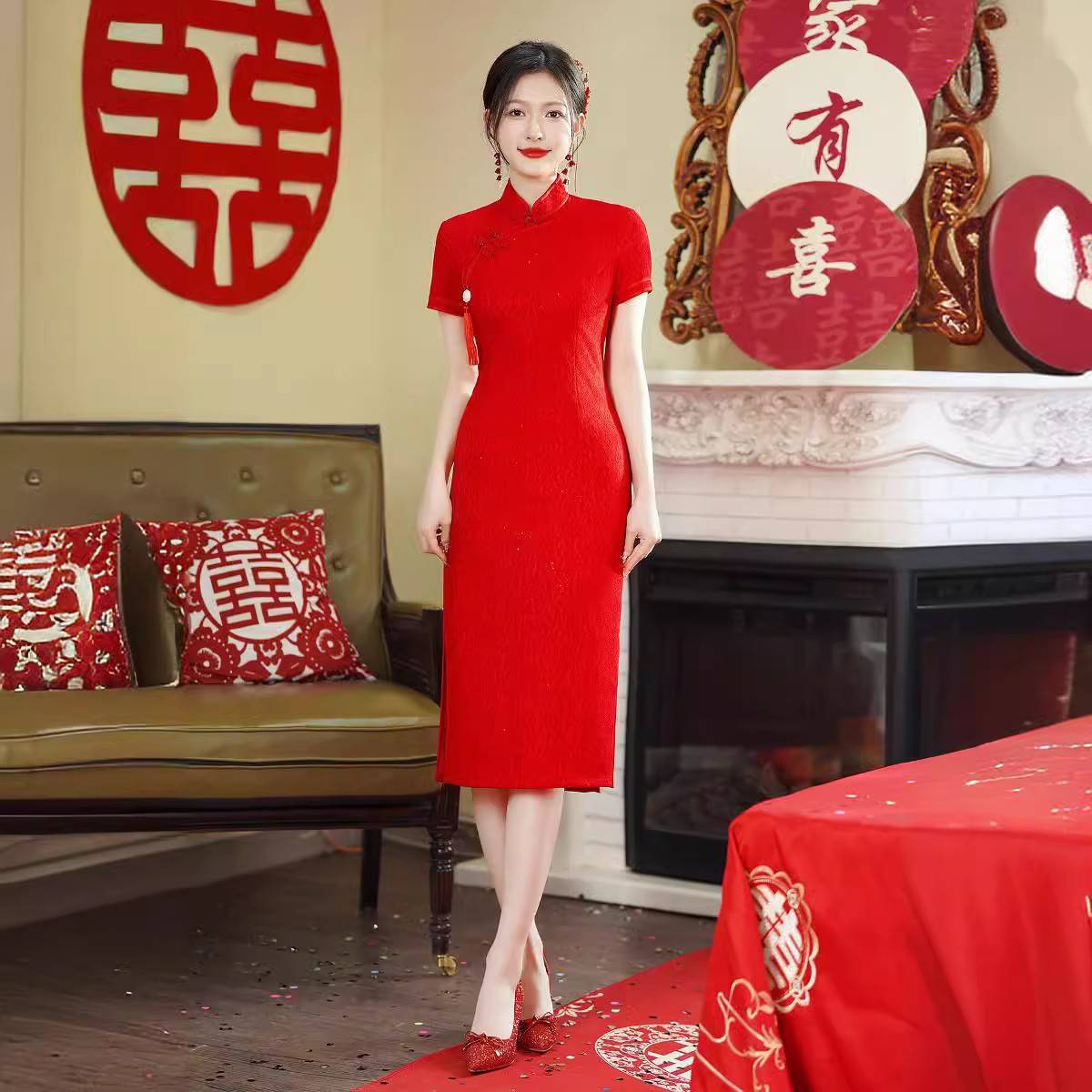2026新款旗袍新娘敬酒服旗袍中高考开门红旗袍改良复古少女春夏高图片