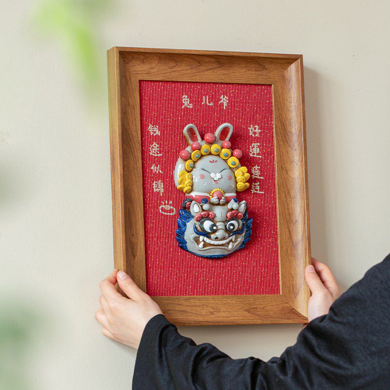 可爱兔儿爷装饰画手工立体兔子挂画陶瓷桌面摆件客厅玄关开业礼物