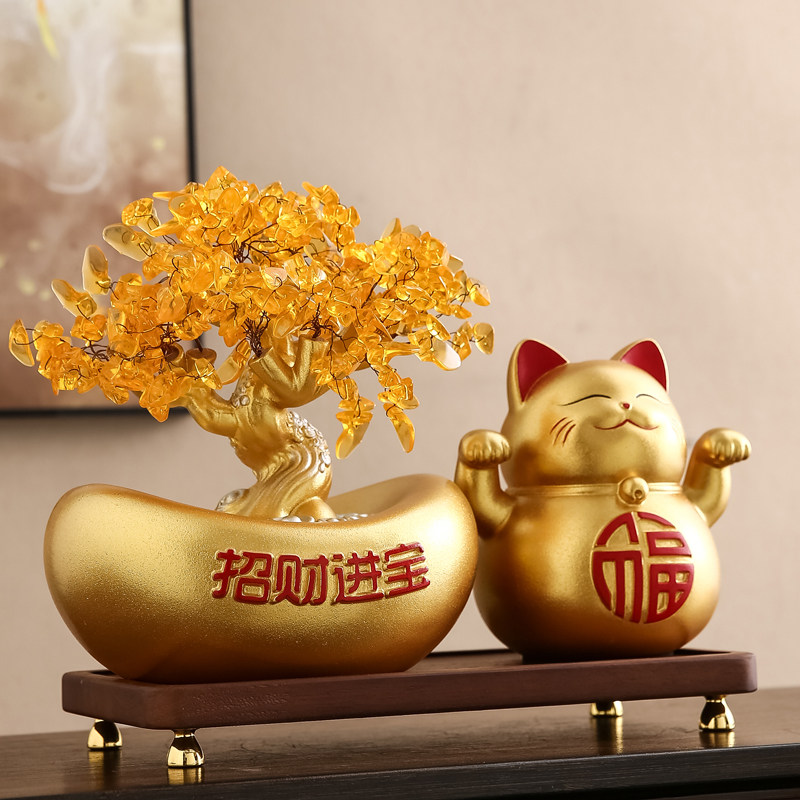 发财树招财猫摆件客厅电视柜收银柜台办公室装饰品店铺乔迁开业礼