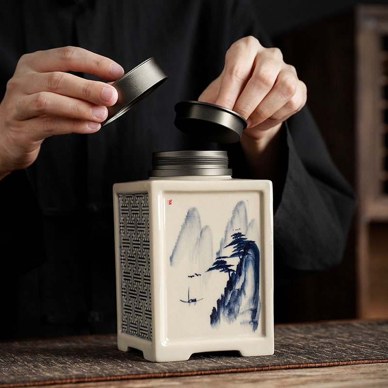 言川复古手绘茶叶罐高档皮盒茶叶包装礼盒空盒通用绿茶红茶白茶盒