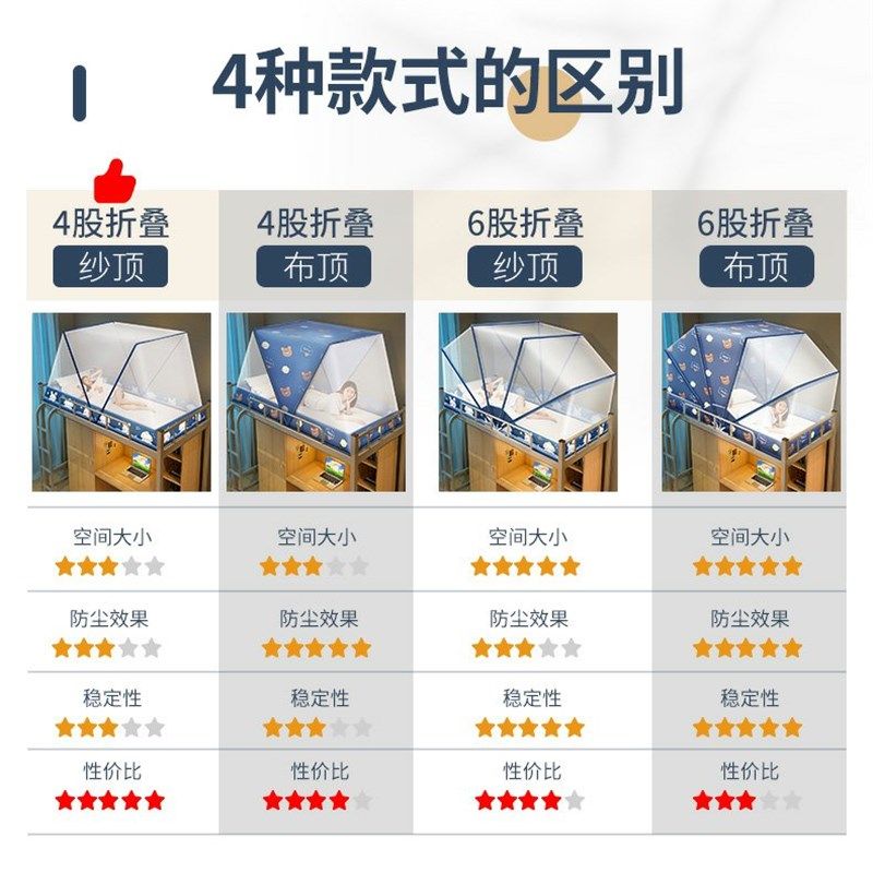 W儿童蚊帐罩可折叠蚊帐学生宿舍上铺90公分便携式单人免安装纹怅