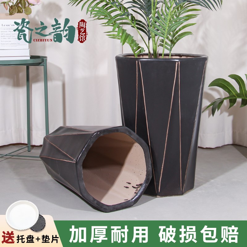 北欧简约家用菱形大口径陶瓷花盆发财树君子兰客厅室内外公司绿植
