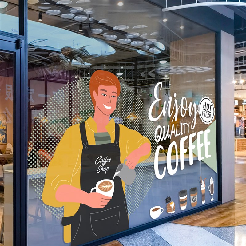 时尚咖啡甜品奶茶贴纸餐饮咖啡店奶茶店橱窗玻璃装饰静电贴膜