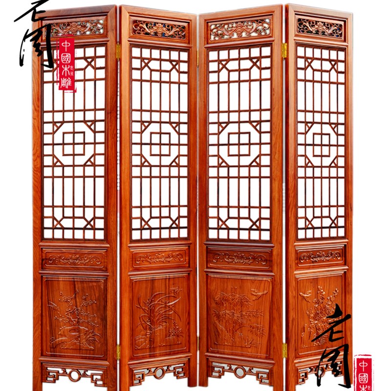 东阳木雕新品实木雕刻中式仿古折叠餐厅客厅酒店玄关隔断屏风花格