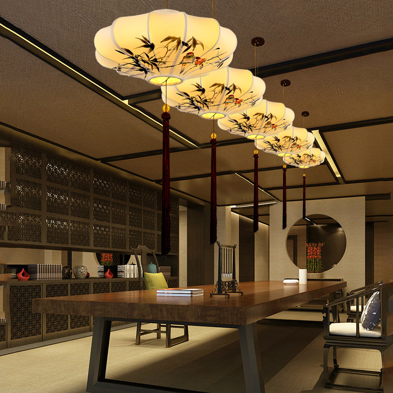 灯笼吊灯 布艺新中式仿古灯 创意餐厅灯饭店火锅店古典灯具中国风