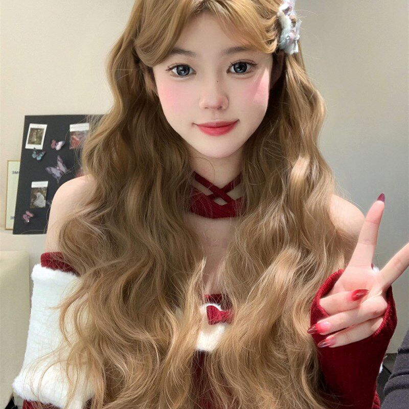 束朵假发女手钩前蕾丝中分长卷发均码lolita修脸网红jk全头套