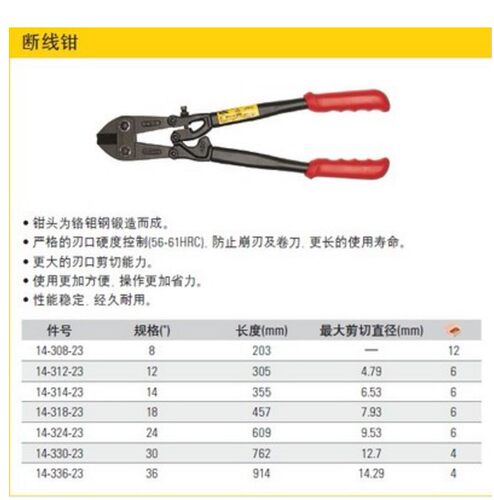 正品美国史丹利 断线钳 重型剪线钳钢筋剪 8/12/14/18/24/30/36寸
