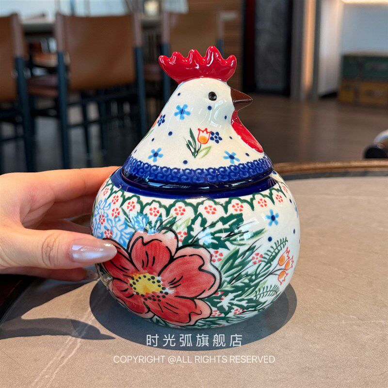 芙蓉创意波兰风陶瓷调味罐家用釉下彩小众个性盐罐带勺大容量糖罐