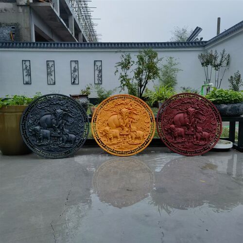 新中式70cm圆形影壁墙福字迎门墙仿古浮雕塑料庭院室外围墙面装饰