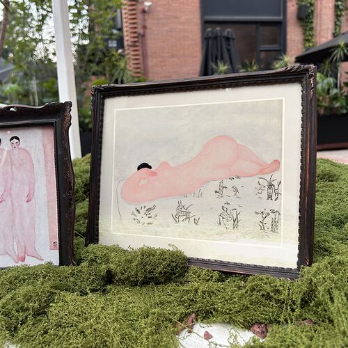 PEEJI 中古风装饰画手工上色打磨定制挂画 玄关 沙发墙常玉新中式