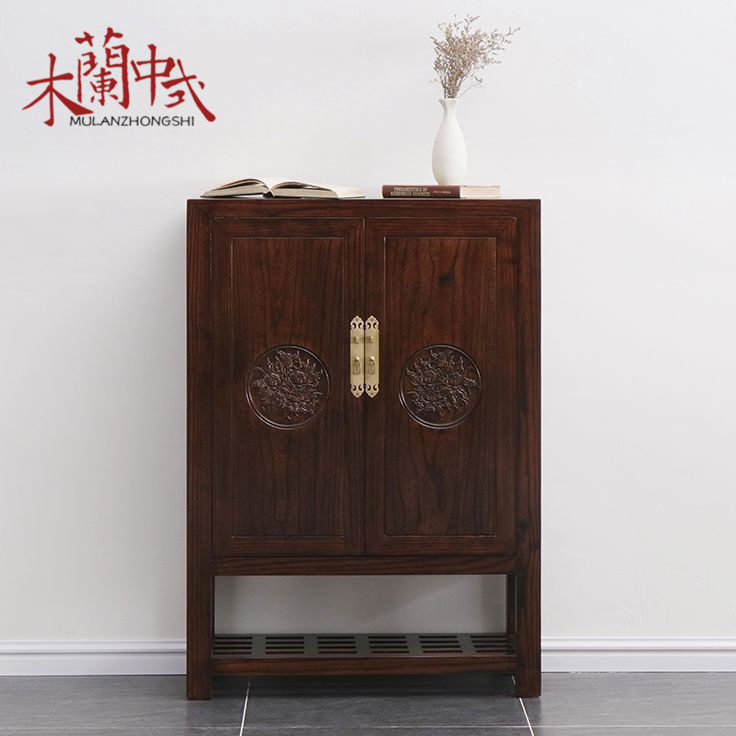 新中式榆木鞋柜明清仿古门厅玄关实木装饰柜鞋厨储物柜家具定做