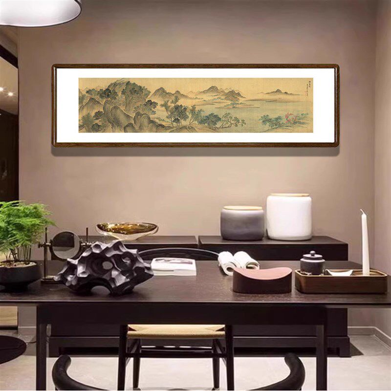 恽寿平国画湖山春暖图水墨山水画新中式客厅装饰画茶室背景墙挂画