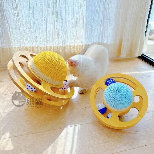 一织猫 太空小行星剑麻猫抓板 星球转盘小球轨道不倒翁逗猫玩具