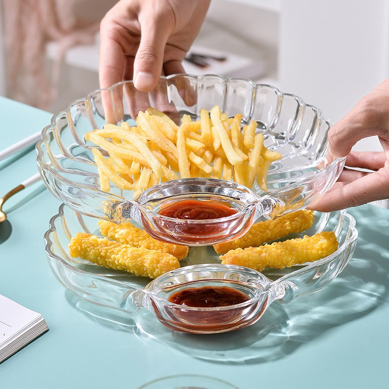 饺子盘带醋碟2025新款高颜值透明玻璃网红虾盘家用贝壳水饺零食盘