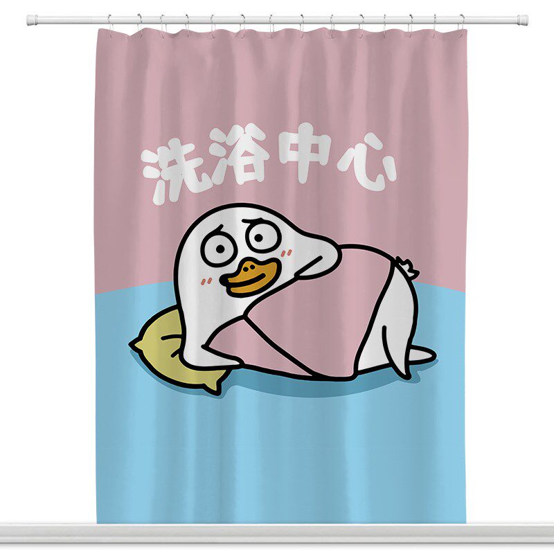 日式卡通卫生间防水布浴帘加厚淋浴帘遮光高档隔断挂帘套装免打孔