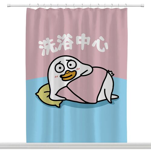 日式卡通卫生间防水布浴帘加厚淋浴帘遮光高档隔断挂帘套装免打孔