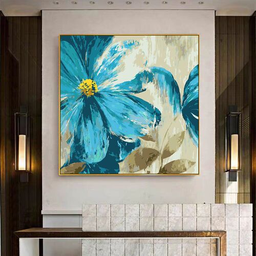 北欧抽象花卉DIY数字油彩画客厅餐厅高级感装饰画正方形玄关挂画