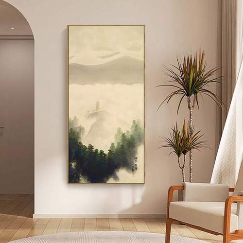 新中式潇湘八景玄关装饰画客厅入户画中餐厅挂画茶室屏风隔断挂画