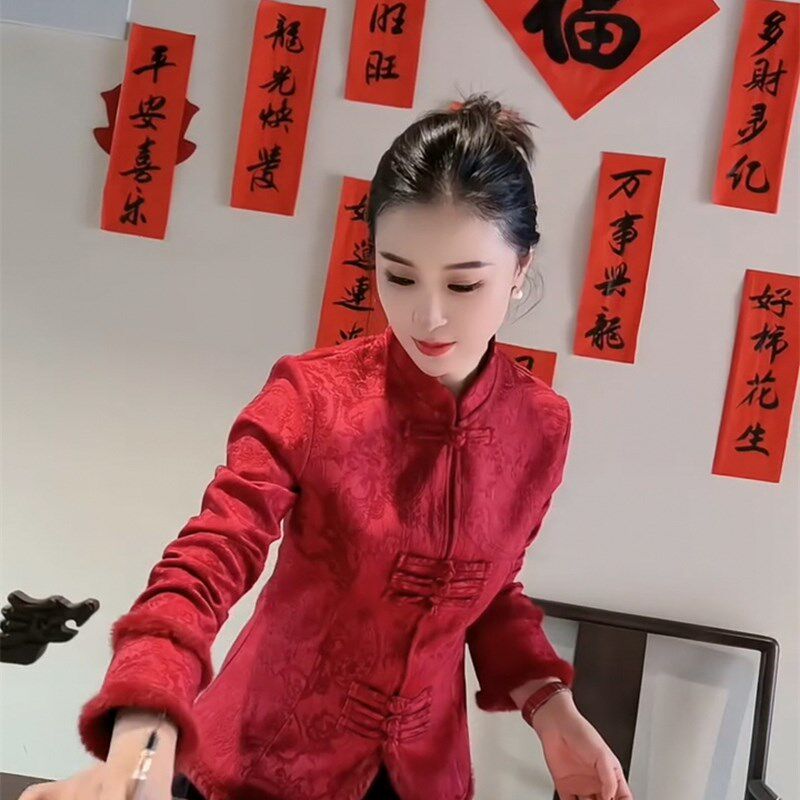 新中式气质衬衫女2024春季新款立领长袖复古盘扣收腰显瘦唐装上衣