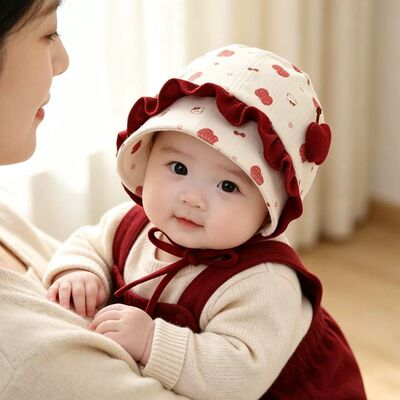 婴儿帽子春秋冬季保暖甜美花边护耳帽护囟门女童小月龄宝宝包头帽