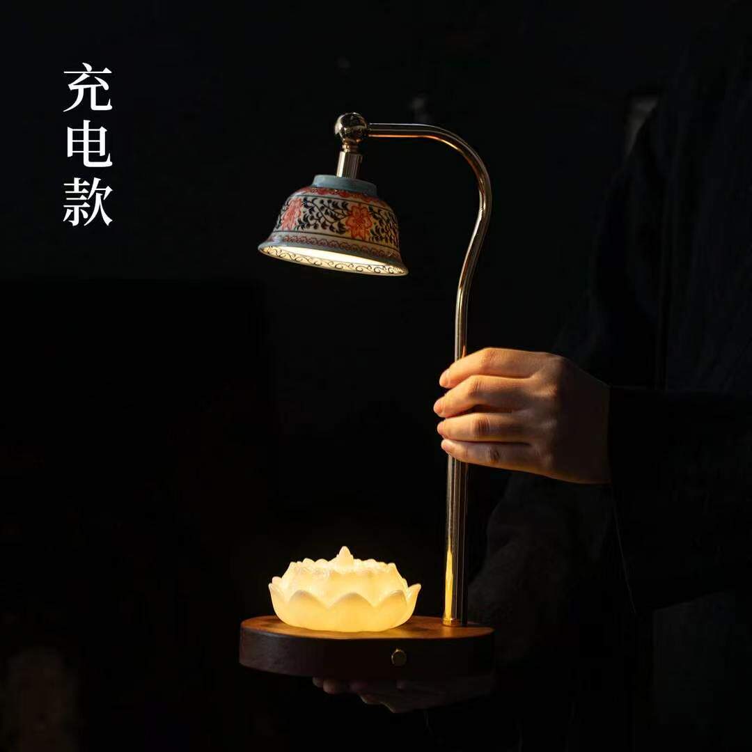 LED茶室创意小夜灯露营喝茶茶桌卧室桌面中式复古充电插电小台灯
