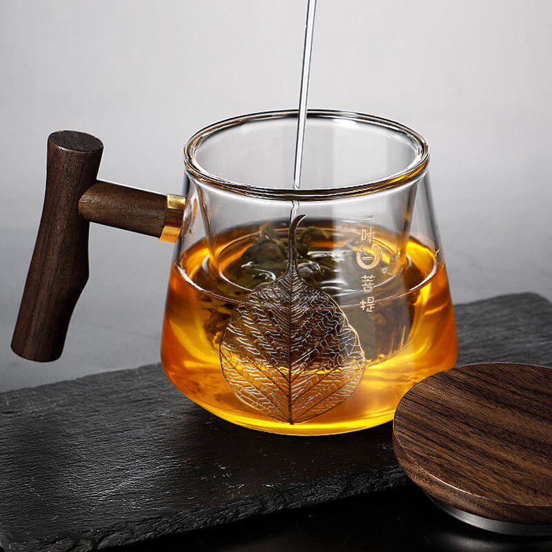 陶立方 木盖泡茶杯耐热玻璃个人杯带内胆茶水分离杯办公杯喝水杯