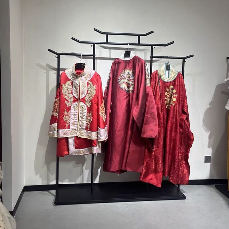 新中式婚纱架子汉服展示架复古秀禾架子唐装挂衣杆仿古风礼服货架