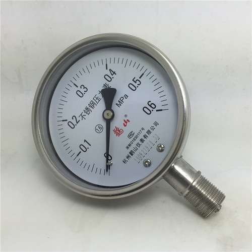 不锈钢压力表Y100BF 0.6MPA 杭州鹳山仪表有限公司耐高温防腐耐酸