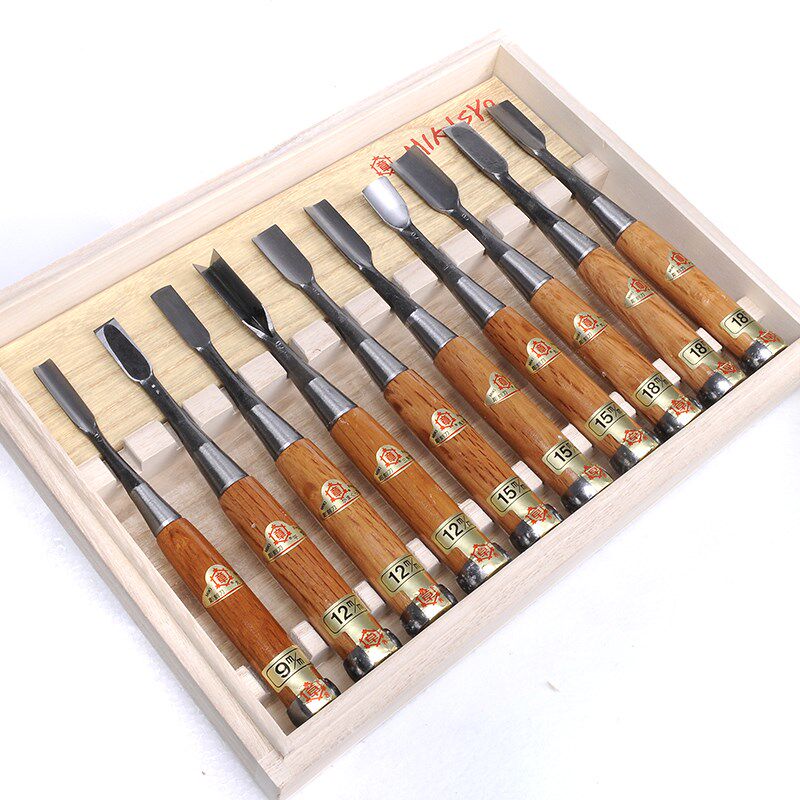 三木章木工凿套装木雕凿半圆木凿浅丸三角木箱10工具diy