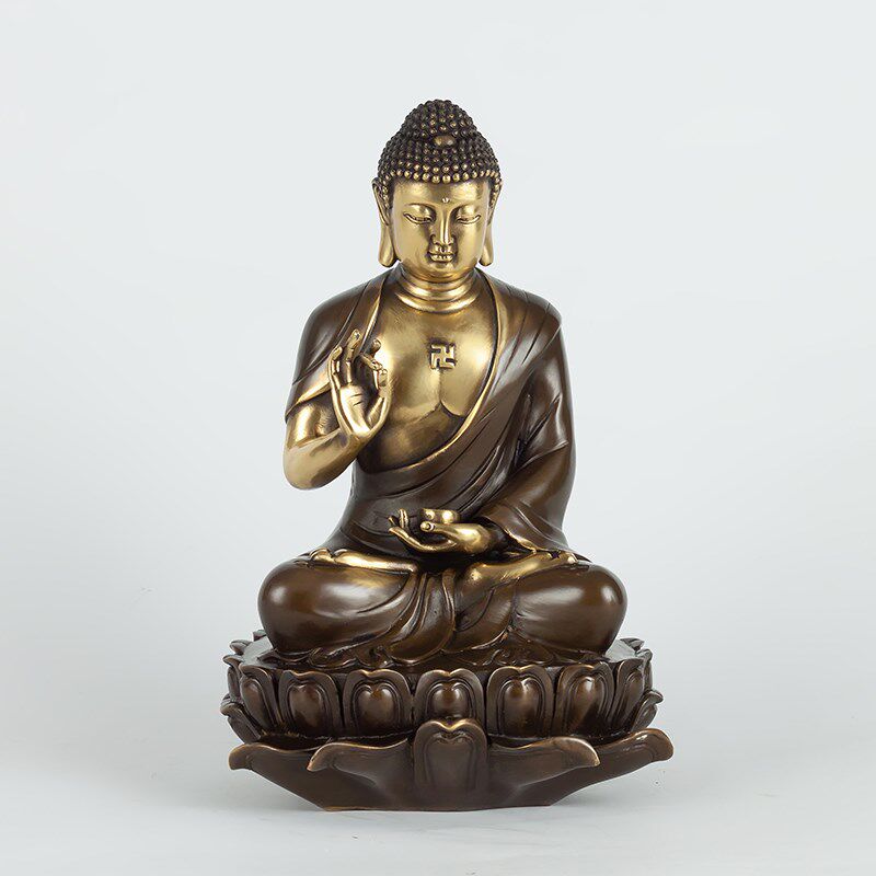 纯黄铜药师佛铜像摆件中式阿弥陀佛装饰释迦摩尼佛佛像三宝佛摆件