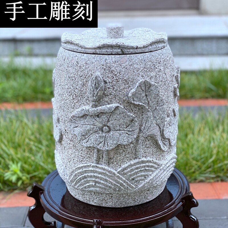 麦饭石水缸水桶 净水器 饮水机茶道 储水罐手工雕刻 浮雕