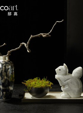 中式茶空间深夜小茶馆氛围布置水墨银色陶瓷大花瓶插花装饰品摆件