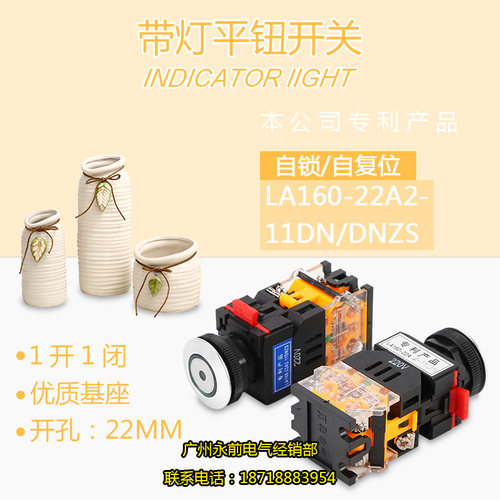 南京双科 孔径:22mm 银触点 带灯平钮开关LA160-22A2-11DN/DNZS